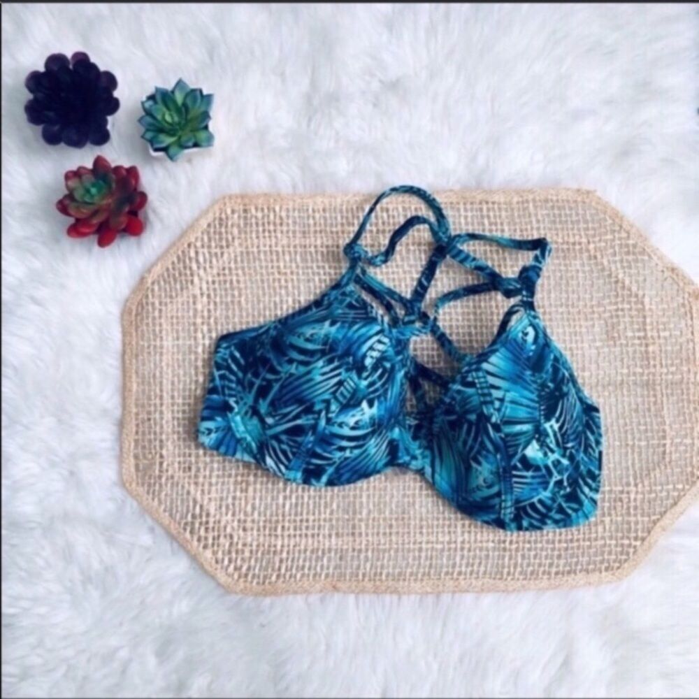 VS PINK Cage Front Strappy Back Palm Bikini Top